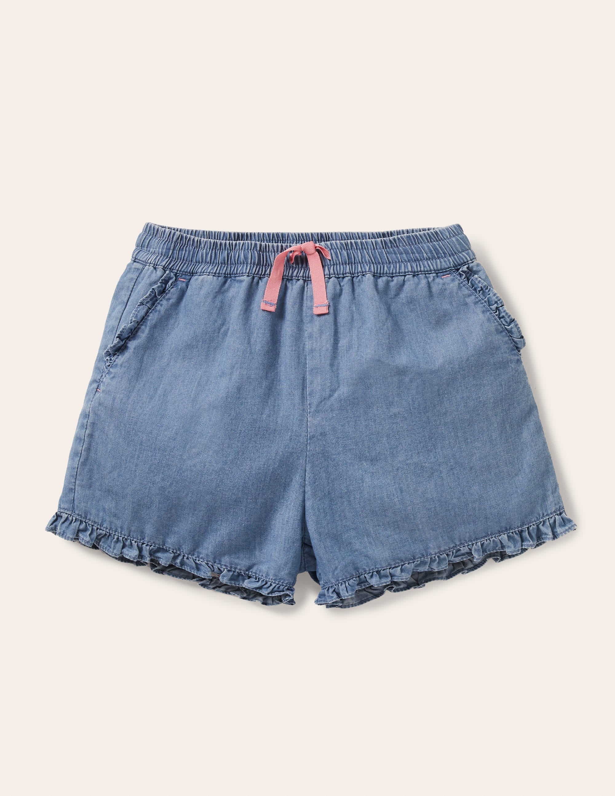 Frill Hem Shorts-Chambray - Image 1