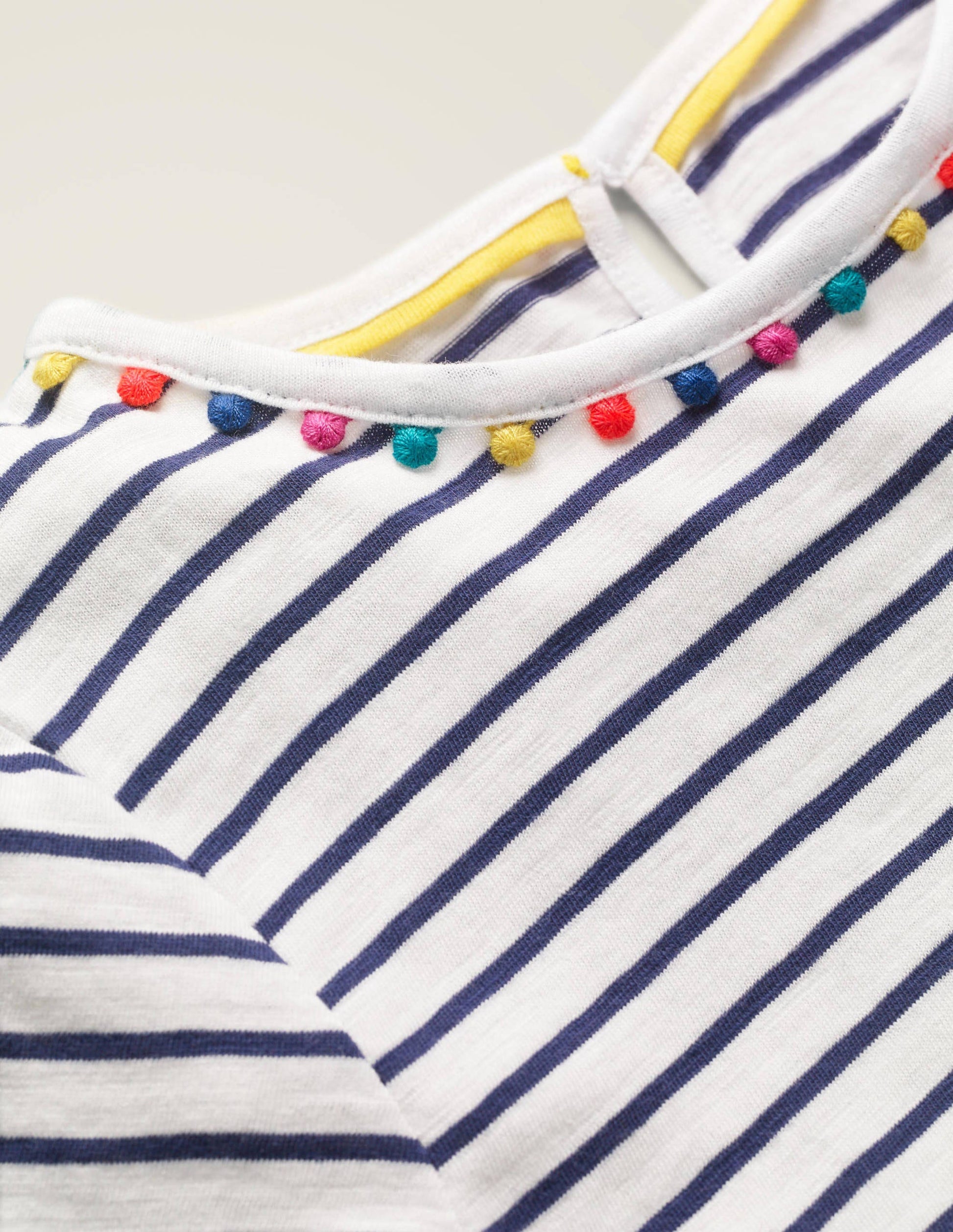 T-shirt Charlie en jersey à pompons-Bleu marine indigo/Ivoire-3