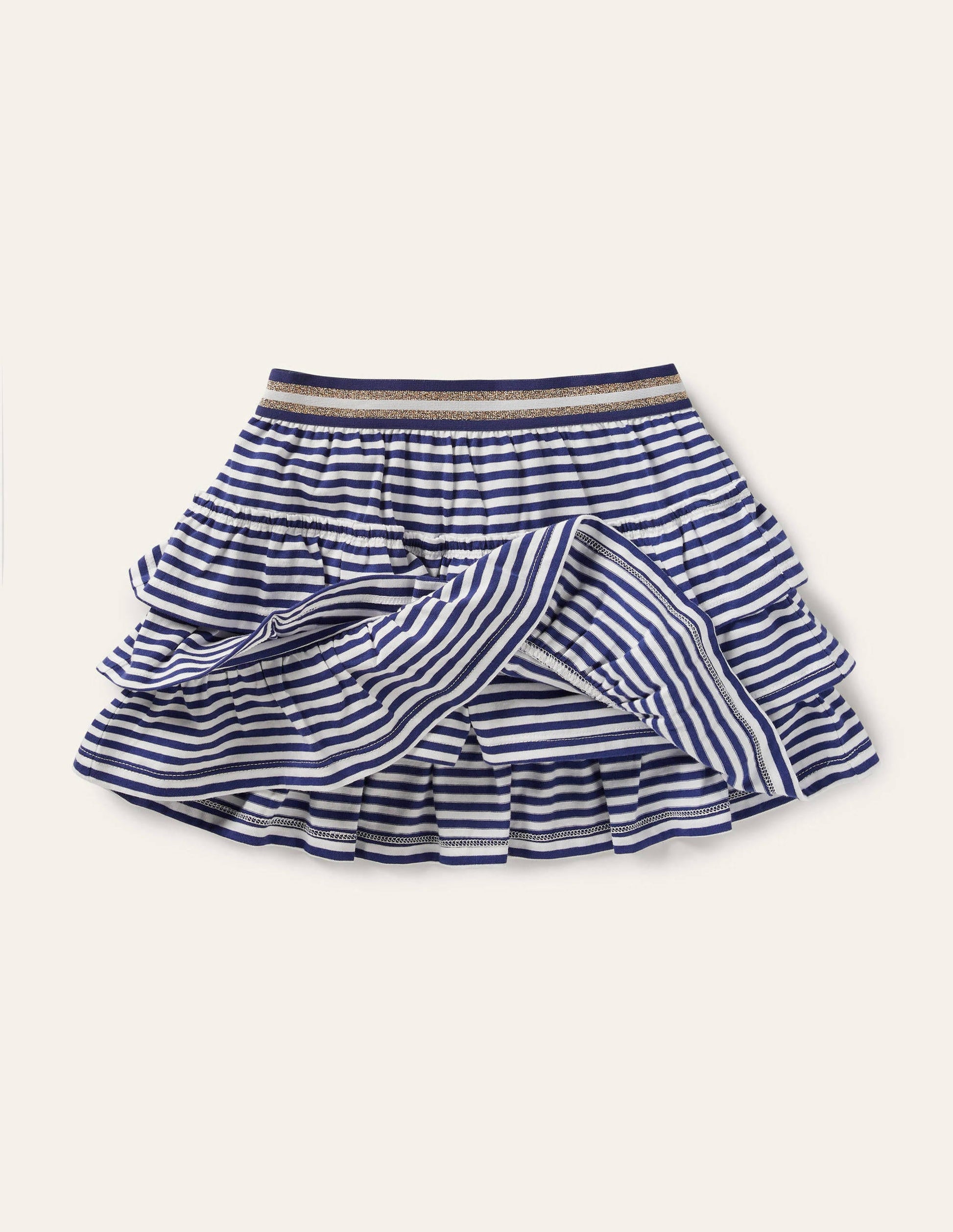 Jupe-short volantée en jersey-Bleu marine indigo/blanc-4