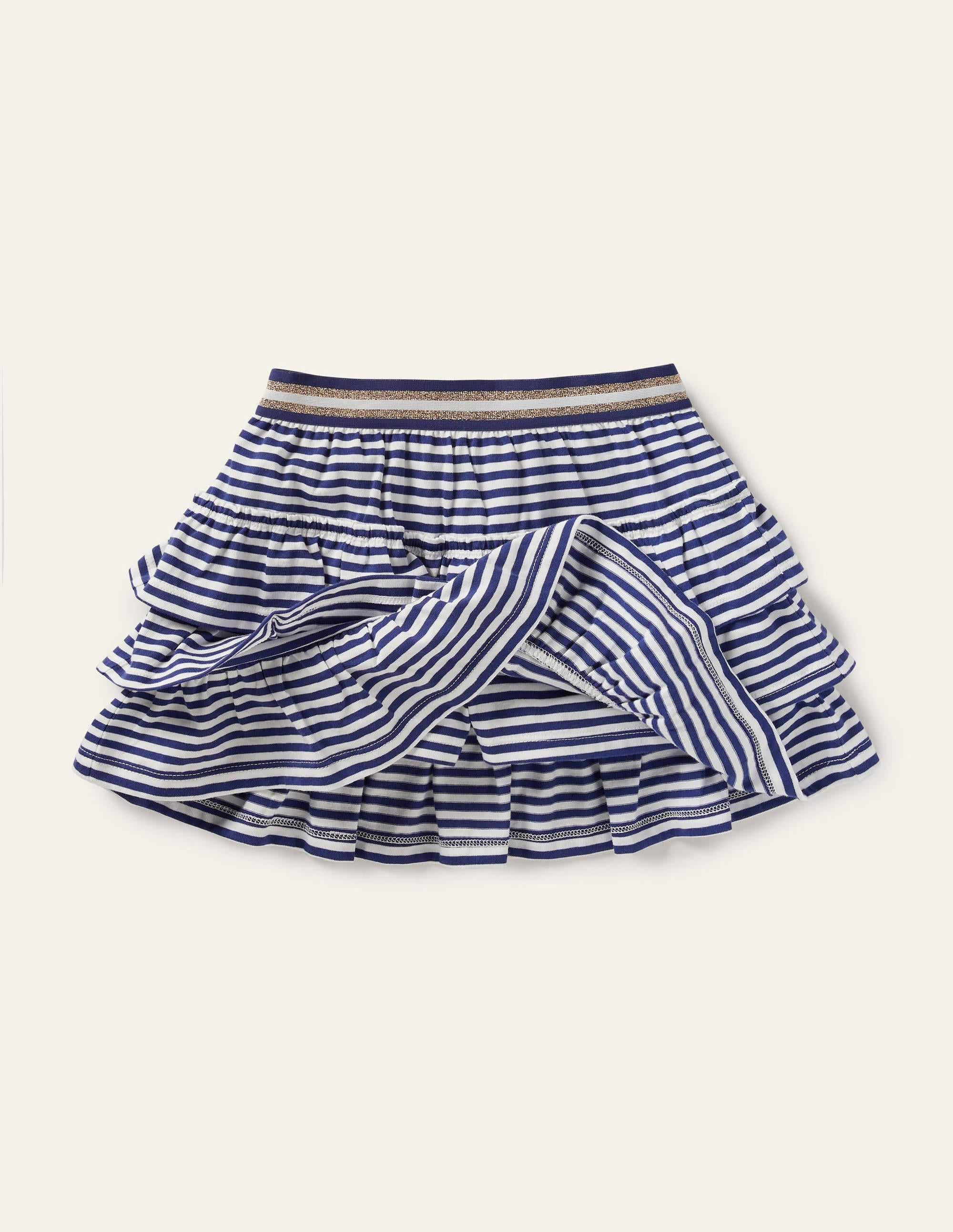 Jupe-short volantée en jersey-Bleu marine indigo/blanc - Image 4