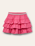 Jupe-short volantée en jersey-Rose camélia vif