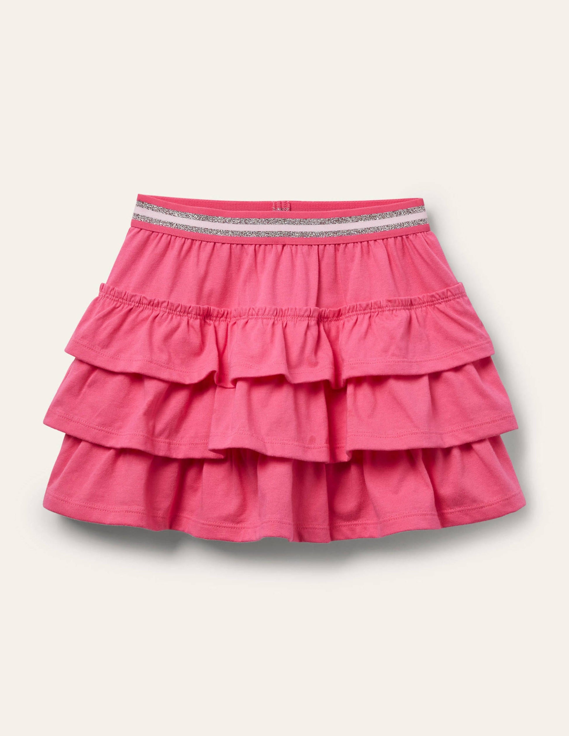Jupe-short volantée en jersey-Rose camélia vif-1