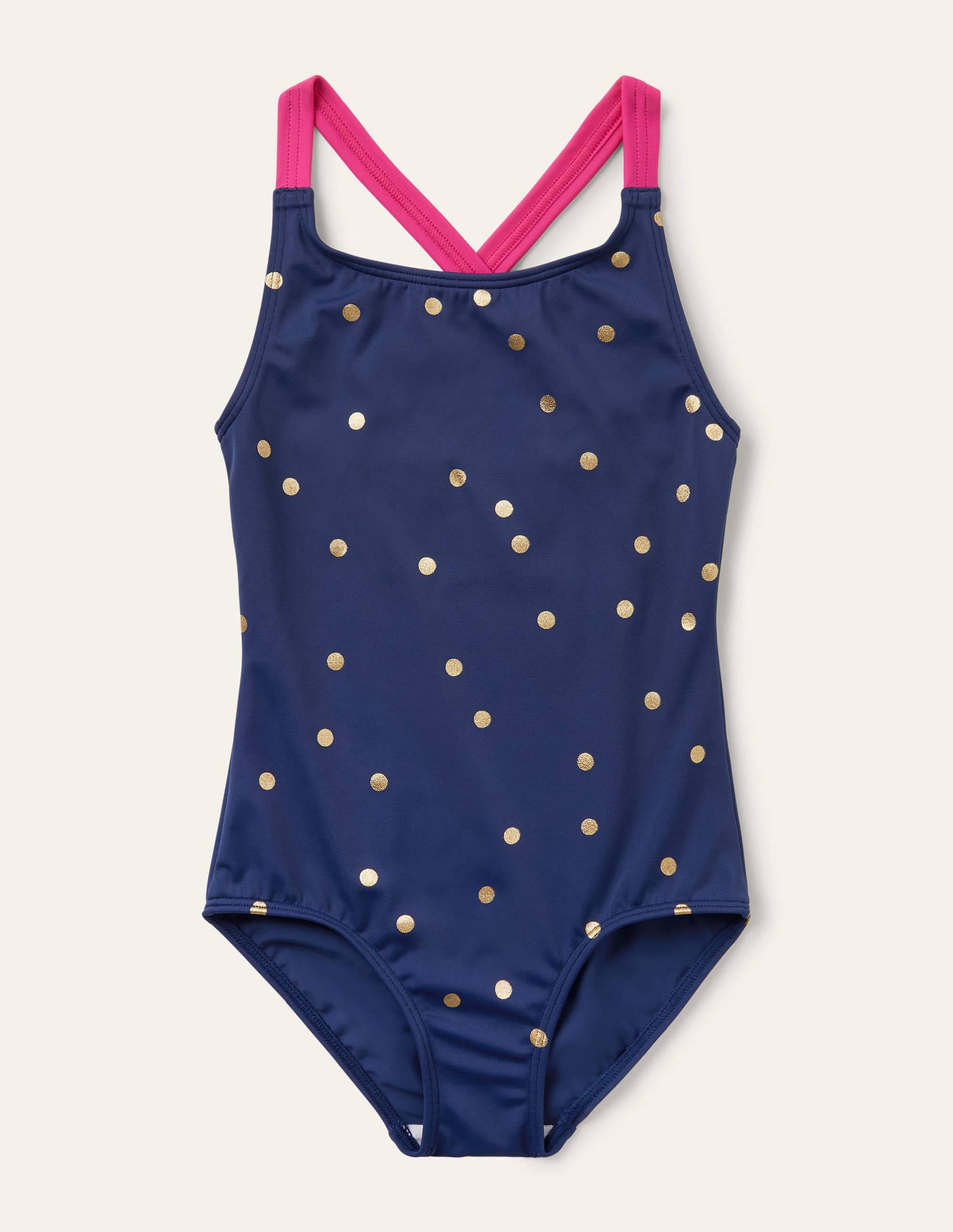 Maillot de bain imprimé croisé dans le dos-Pois dorés bleu harmonie - Image 1