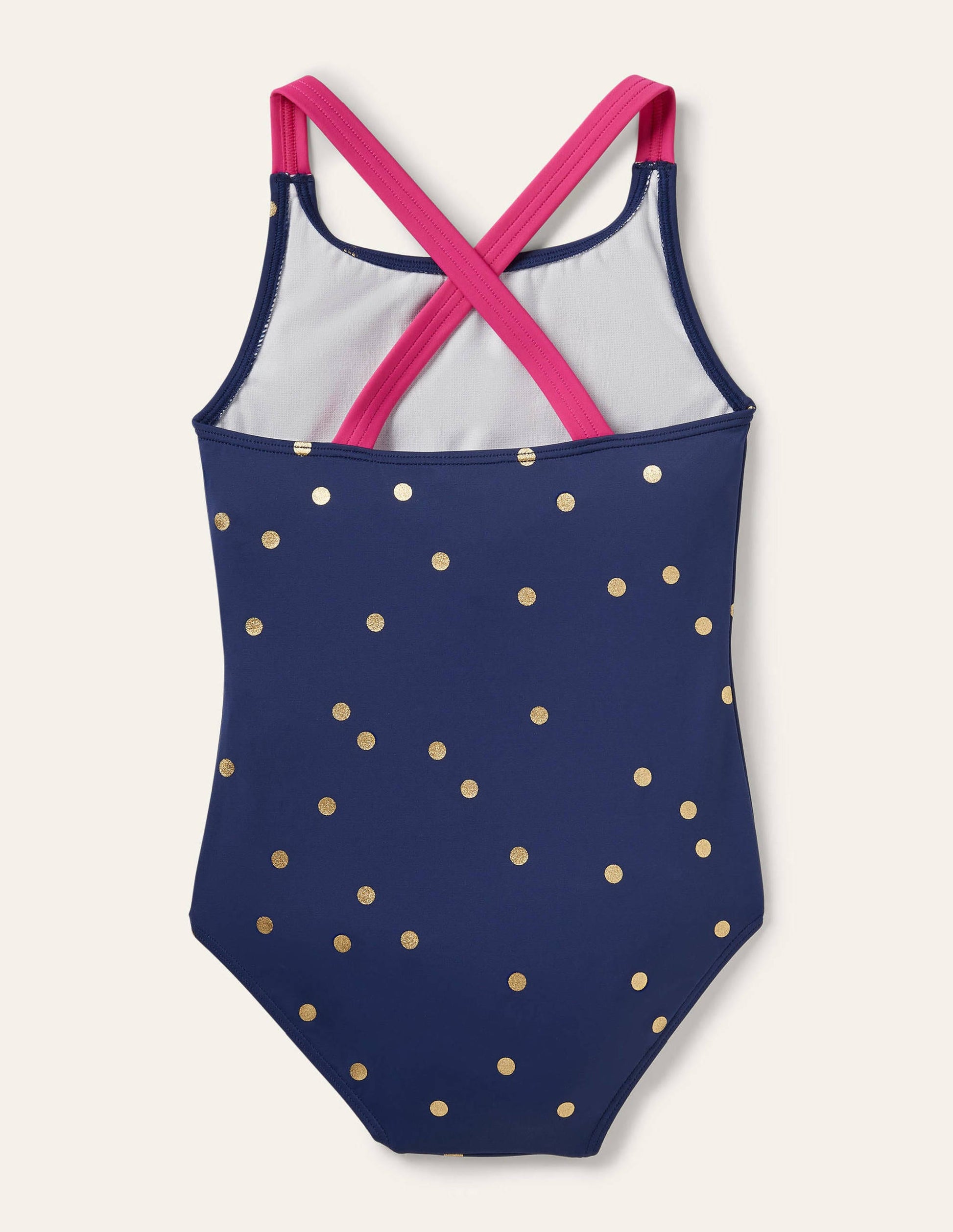 Maillot de bain imprimé croisé dans le dos-Pois dorés bleu harmonie-2