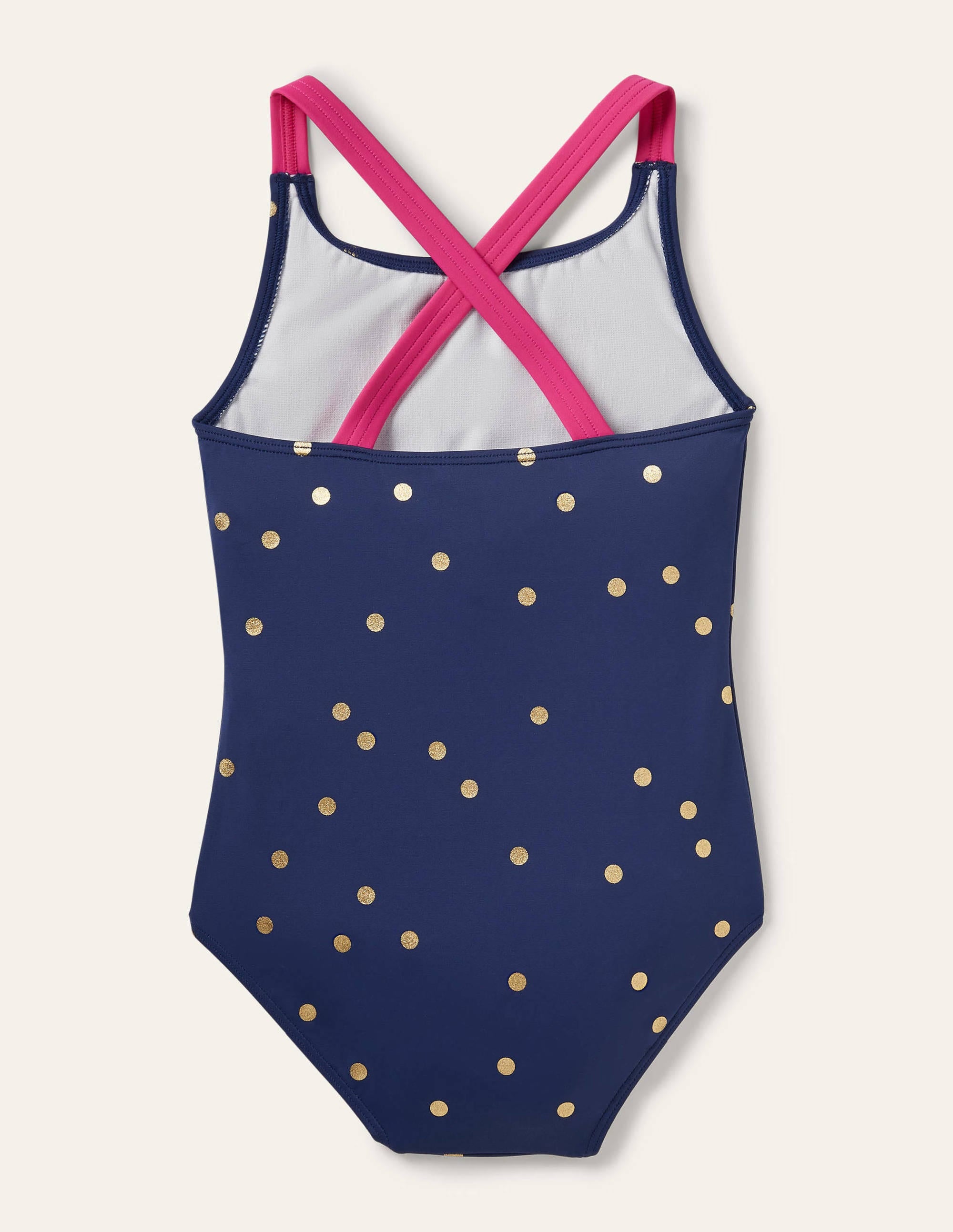 Maillot de bain imprimé croisé dans le dos-Pois dorés bleu harmonie - Image 2