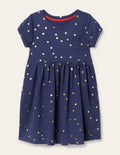 Short Sleeve Fun Jersey Dress-Starboard Blue Gold Spot