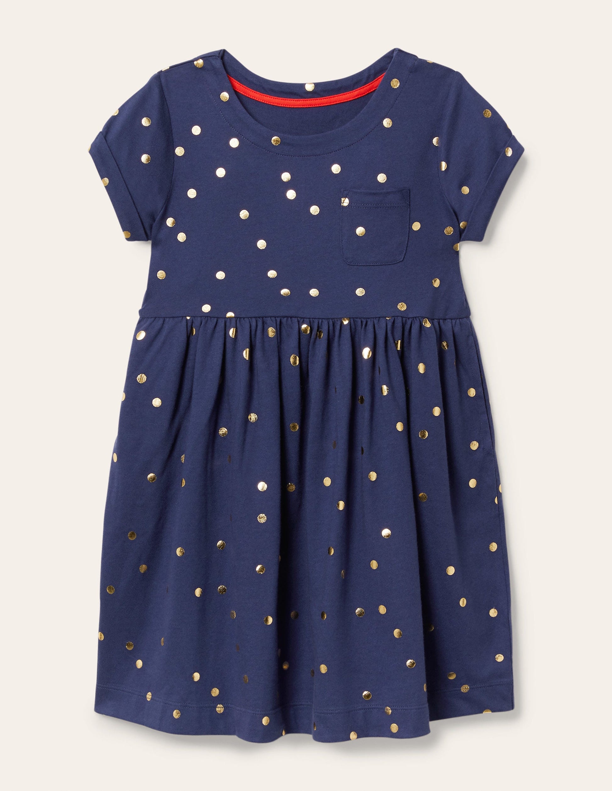 Short Sleeve Fun Jersey Dress-Starboard Blue Gold Spot-1