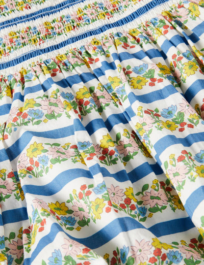 Smocked Woven Dress-Multi Floral Stripe-4