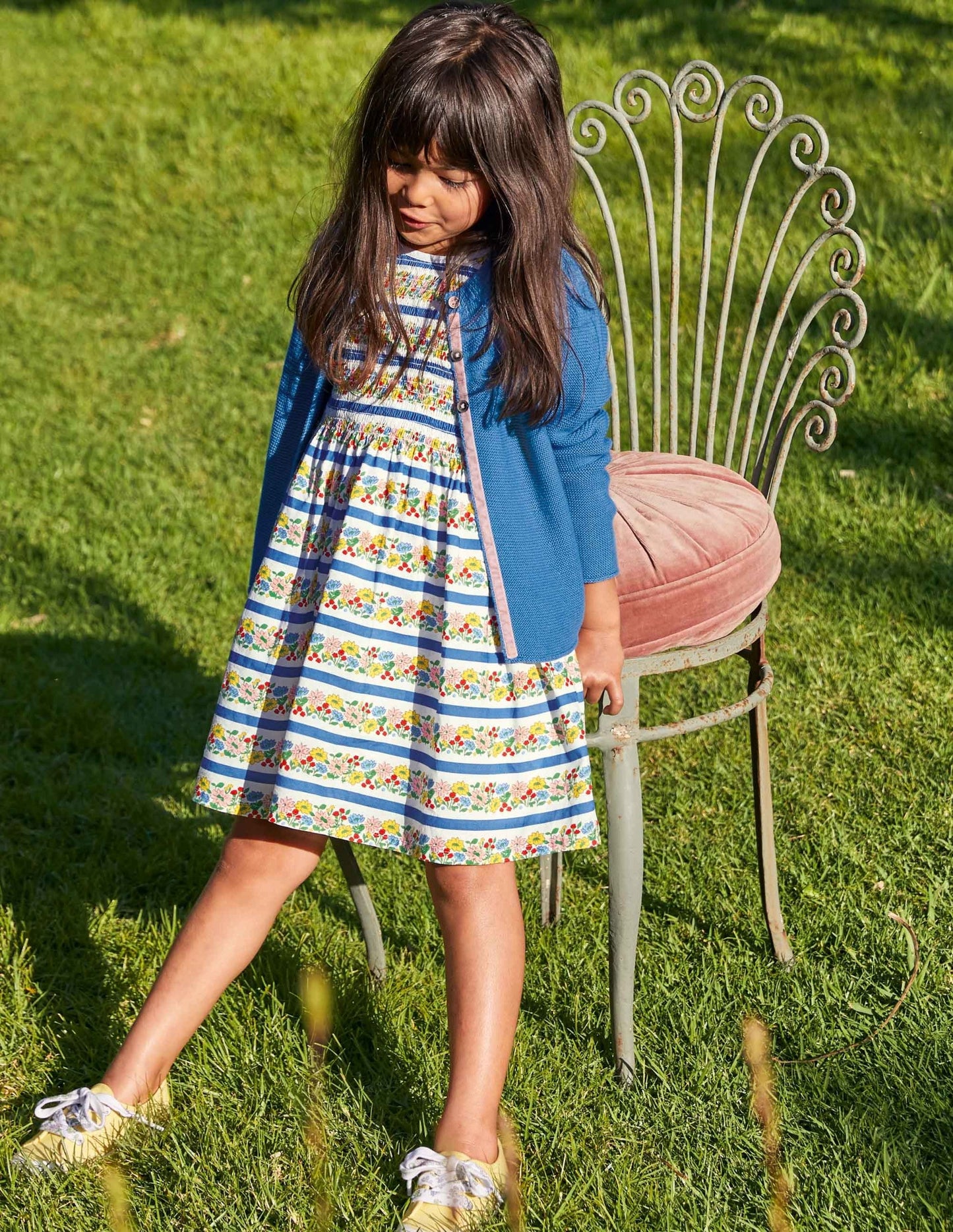 Smocked Woven Dress-Multi Floral Stripe