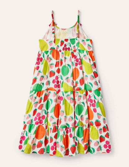 Robe à volants et pampilles-Motif Tutti Frutti multi