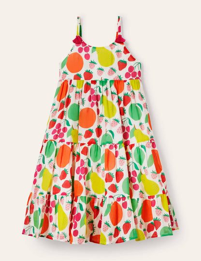 Robe à volants et pampilles-Motif Tutti Frutti multi