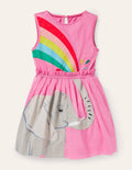 Kleid mit Safari-Applikation-Pflaumenblütenrosa, Elefant