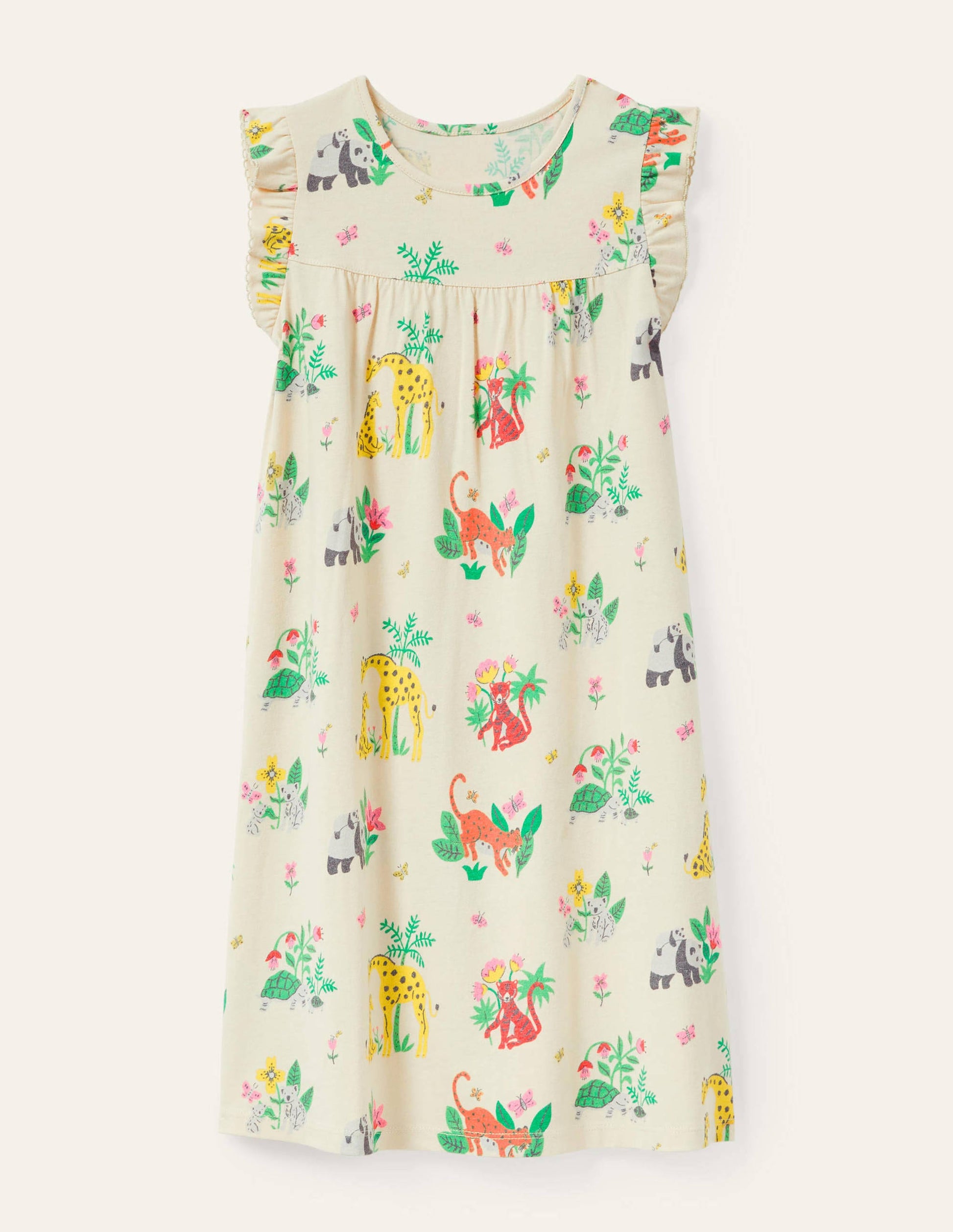 Printed Short-sleeved Nightie-Ivory Little Jungle-1