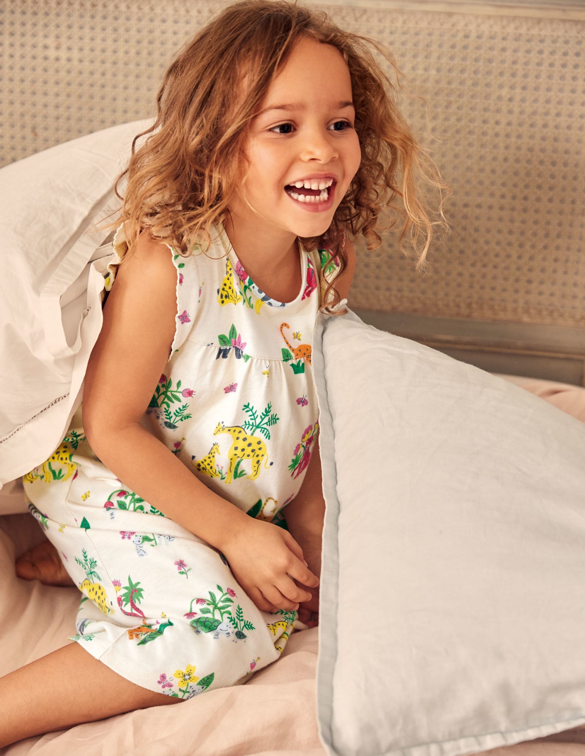 Printed Short-sleeved Nightie-Ivory Little Jungle-4