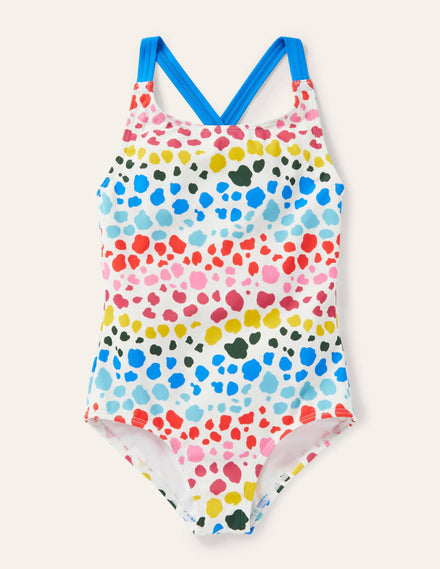 Cross-back Swimsuit-Multi Rainbow Leopard