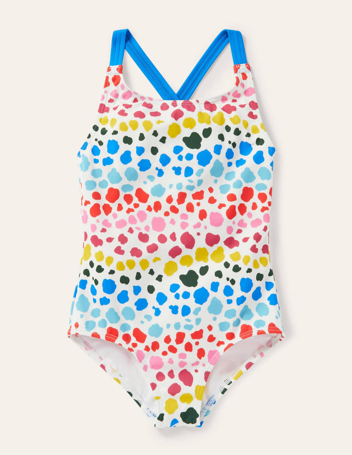 Cross-back Swimsuit-Multi Rainbow Leopard