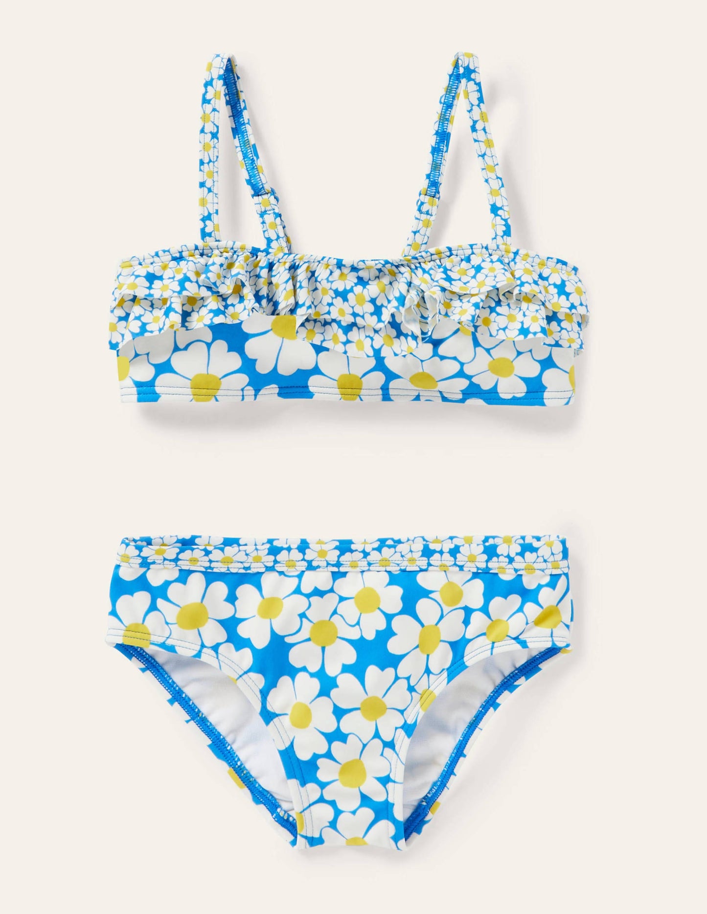 Florales Bikiniset-Marokkoblau, Gänseblümchenmuster