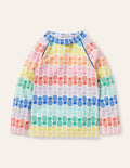 Langärmliges Badeshirt-Bunt, Geometrisches Ananasmuster in Regenbogenfarben