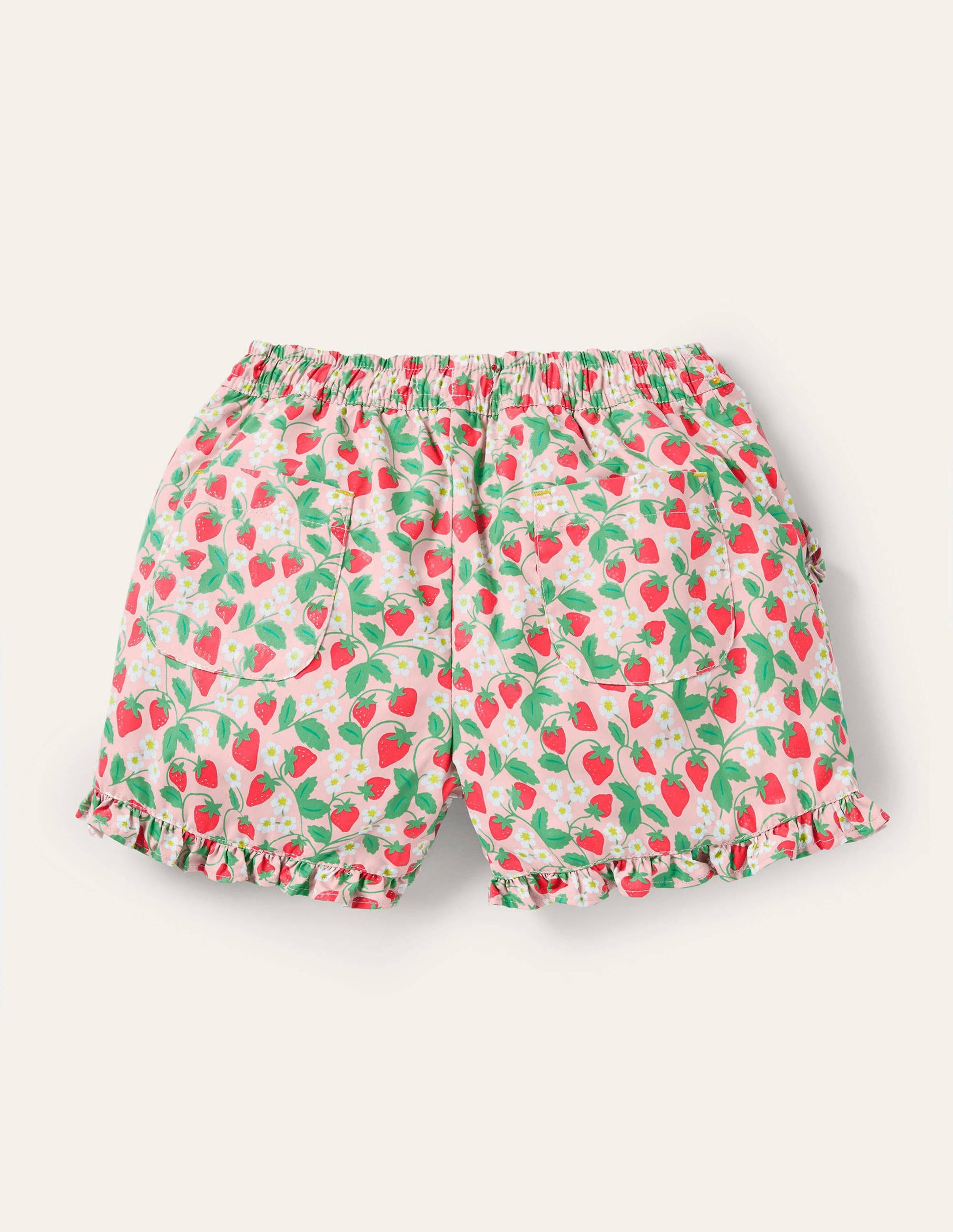 Shorts mit gerüschtem Saum-Delfinrosa, Filigranes Erdbeermuster-2