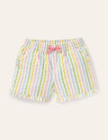 Frill Hem Shorts-Multi Ticking Stripe