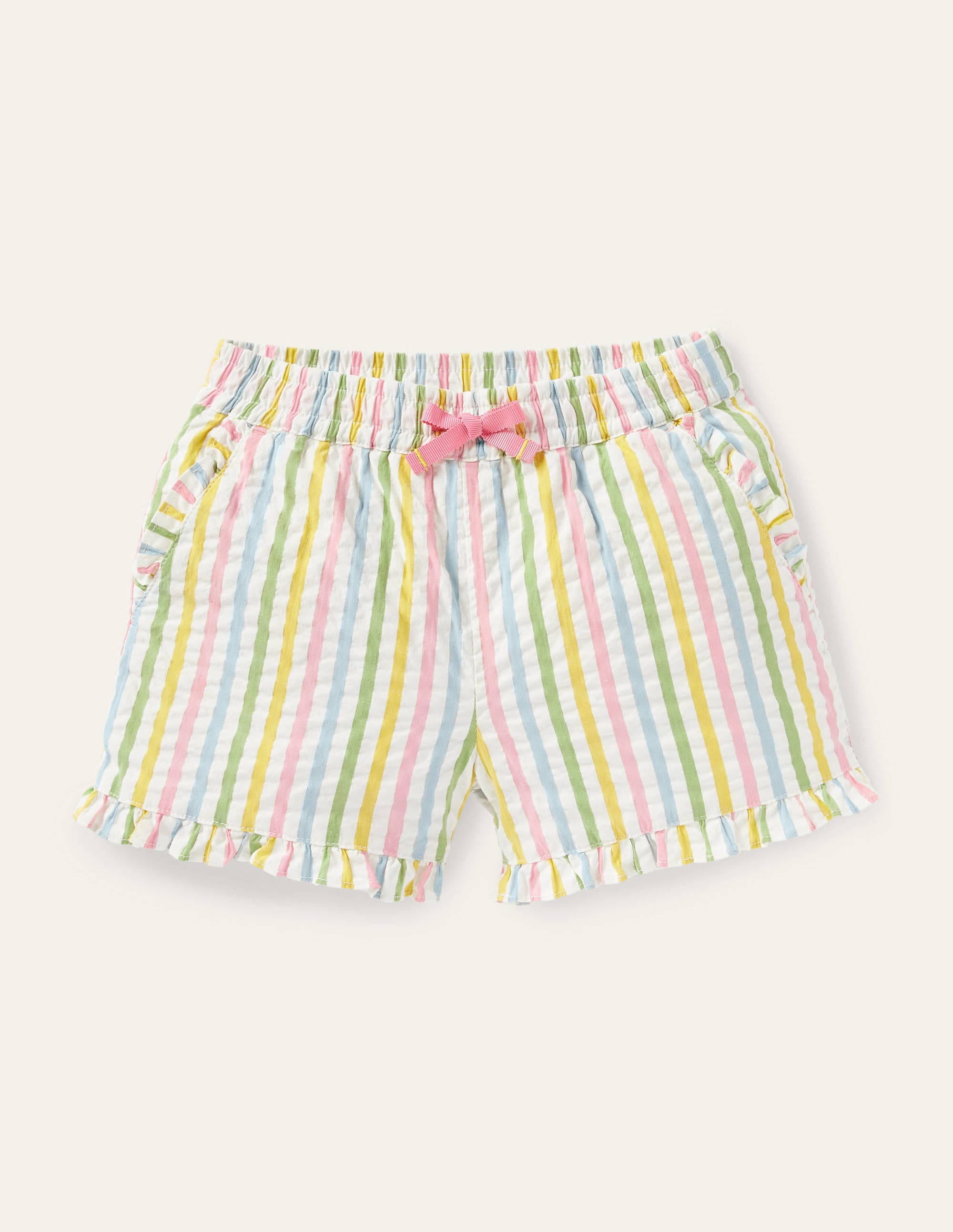 Frill Hem Shorts-Multi Ticking Stripe - Image 1