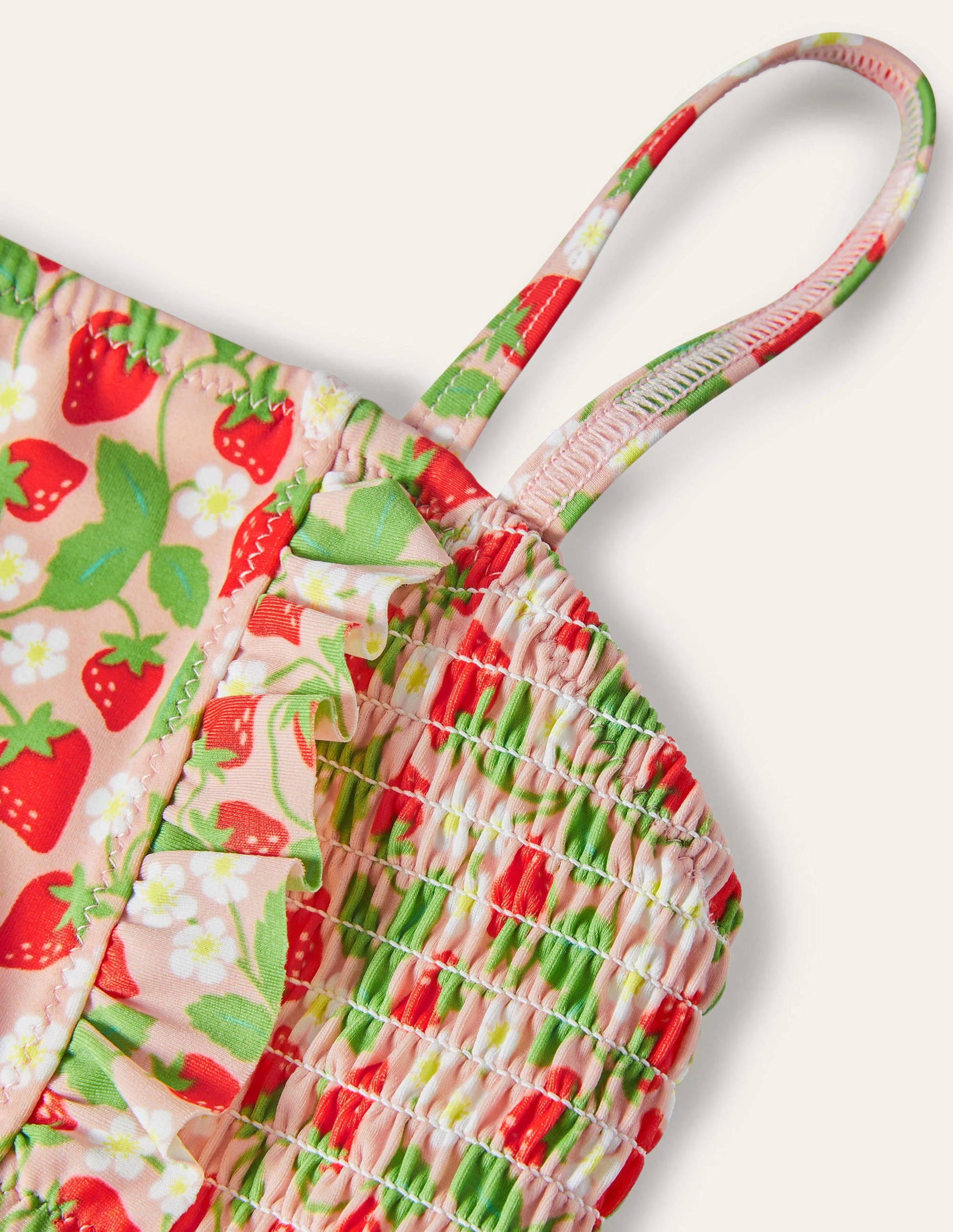 Nostalgischer Bikini mit Smokdetail-Delfinrosa, Erdbeeren-3