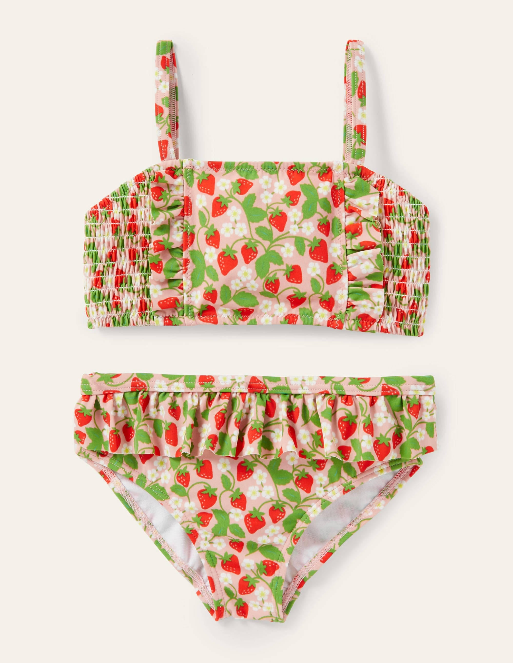 Nostalgischer Bikini mit Smokdetail-Delfinrosa, Erdbeeren - Image 1