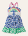 Gewebtes Sommerkleid mit Vichykaros-Bunt, Regenbogenszene
