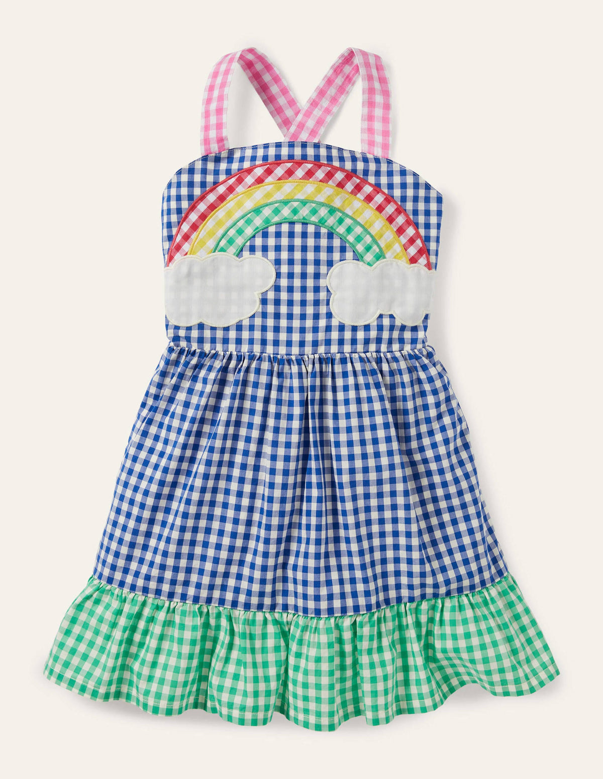 Gewebtes Sommerkleid mit Vichykaros-Bunt, Regenbogenszene - Image 1