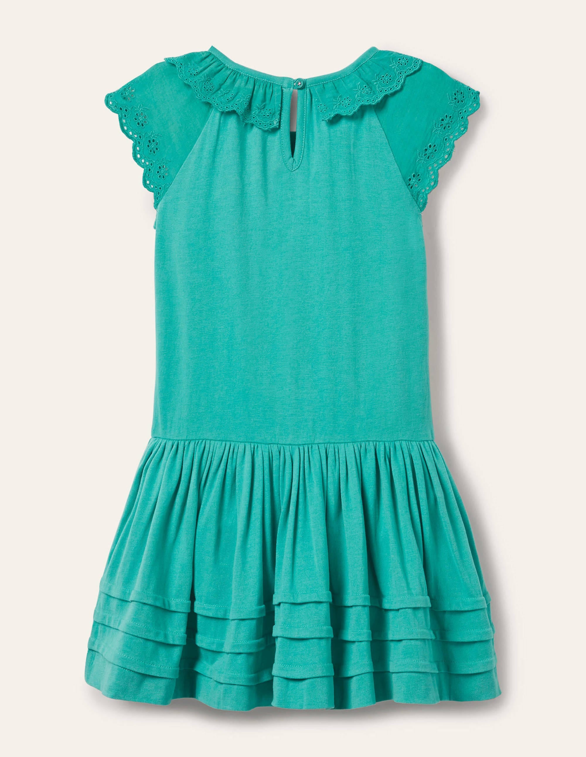 Broderie Detail Jersey Dress-Dark Turquoise Green - Image 2