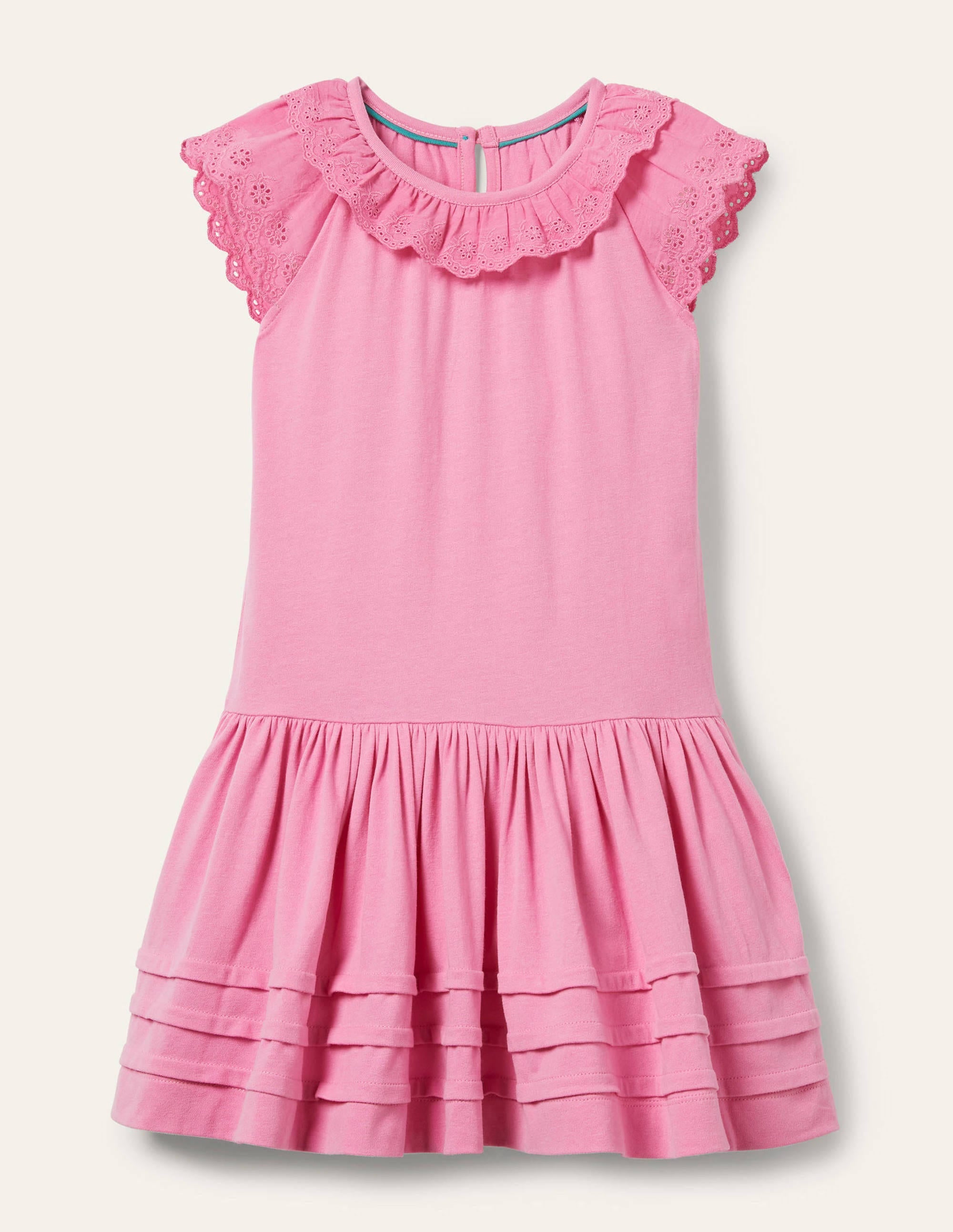 Robe en jersey à détails broderie anglaise-Rose fleur de prunier - Image 1