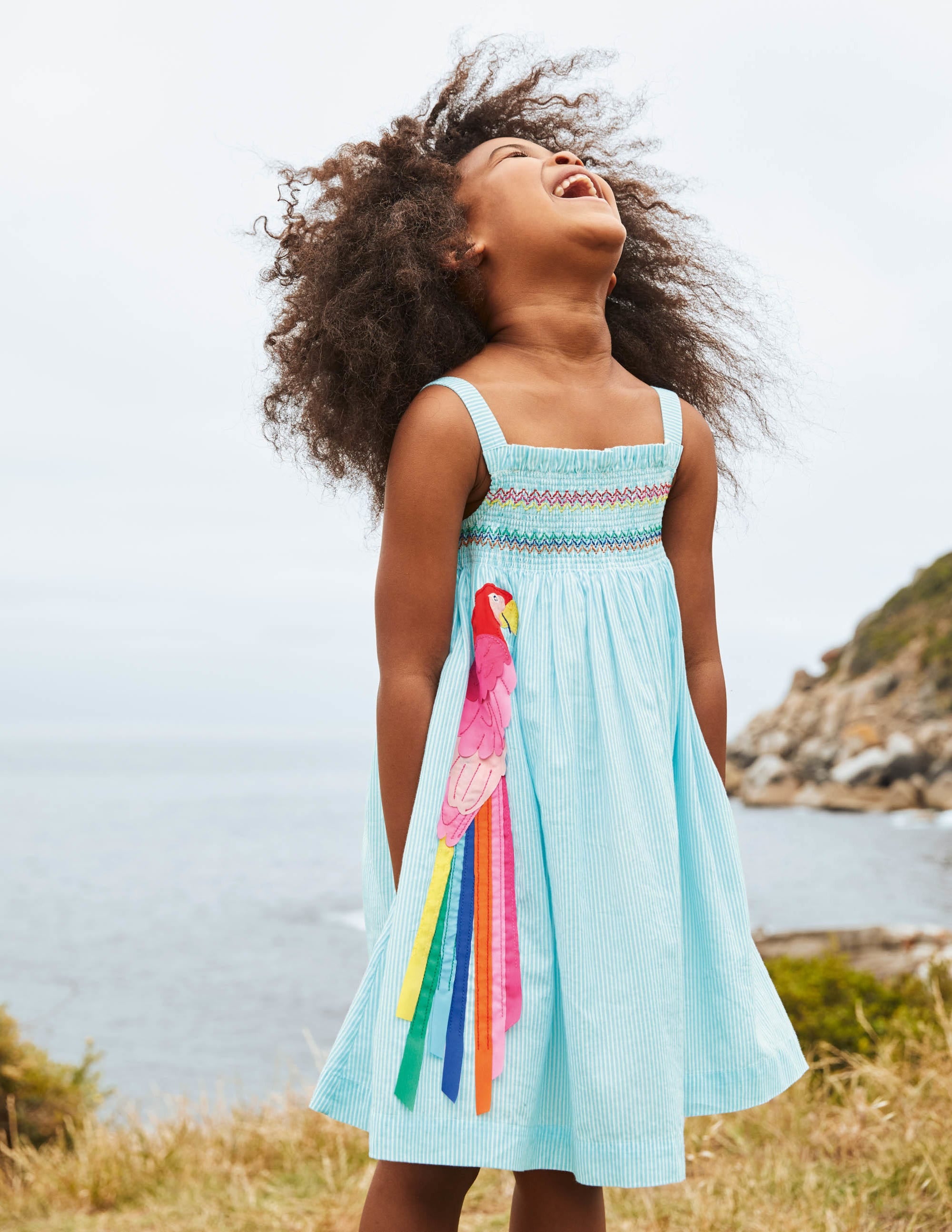 Sommerkleid mit fröhlicher Applikation-Wasserblau, Feine Streifen/Papagei - Image 5