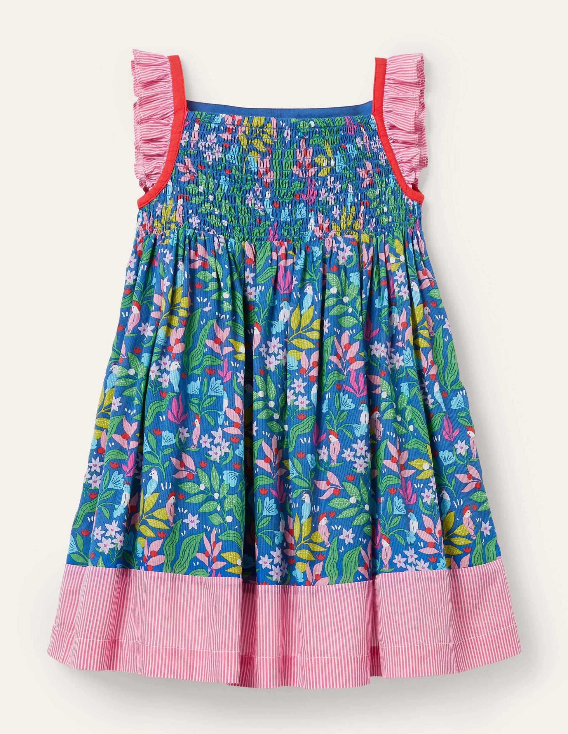 Trägerkleid mit Rüschen-Venedig-Blau, Tropischer Garten-2