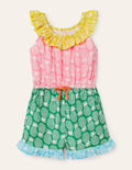 Frill Neck Playsuit-Multi Hotchpotch Pineapple Geo