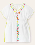Caftan avec fruits brodés-Blanc