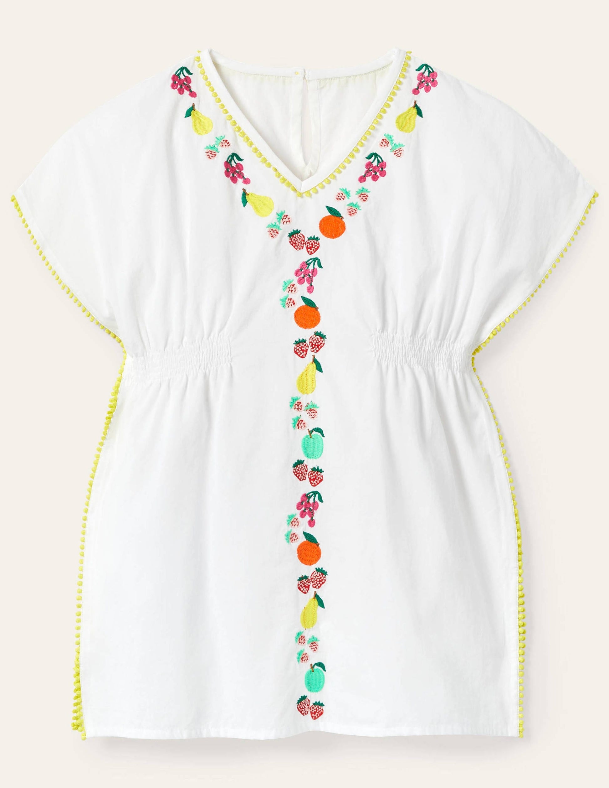 Caftan avec fruits brodés-Blanc-1