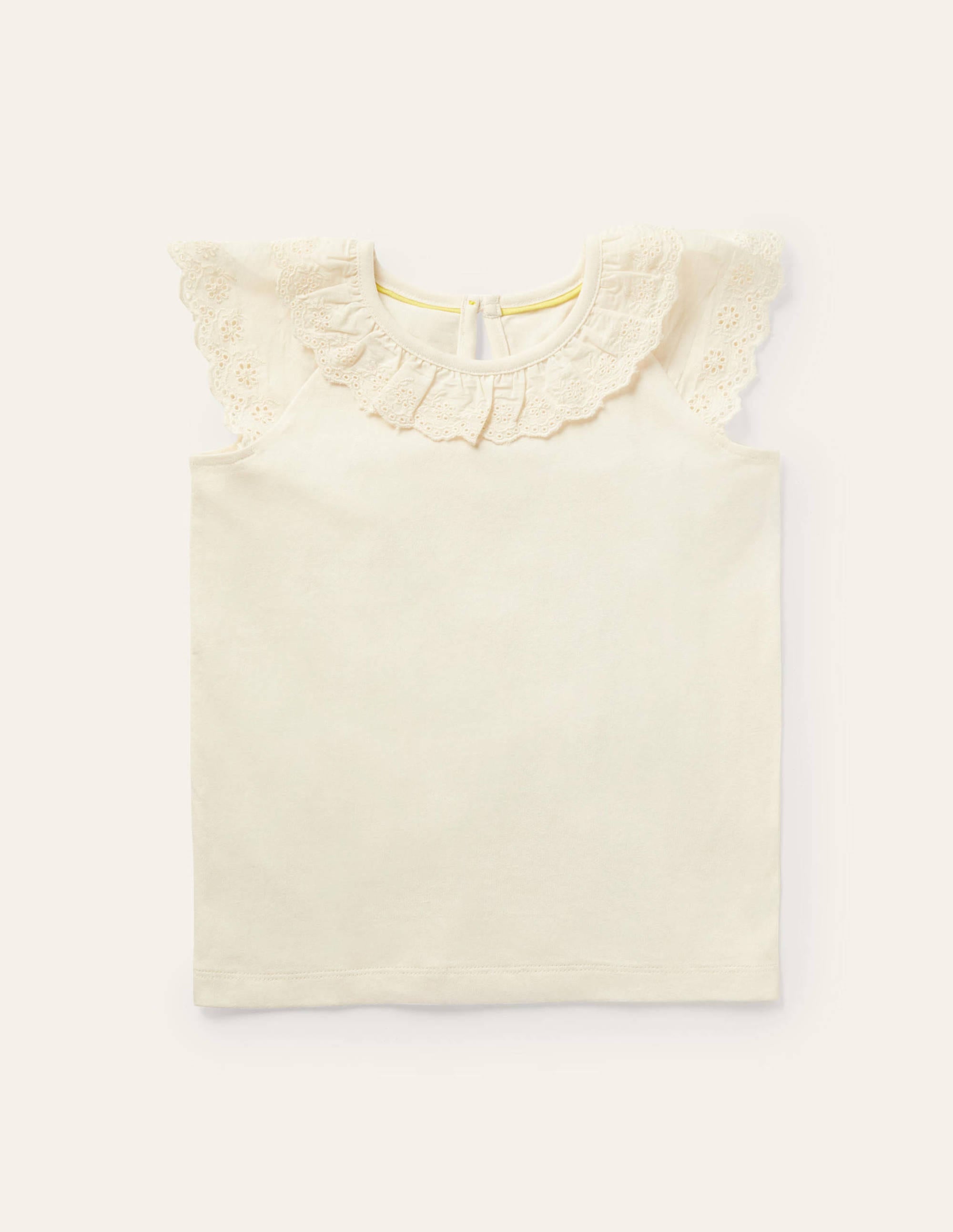 Broderie Detail Jersey Top-Ivory - Image 1
