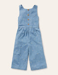Bestickter Jumpsuit mit weitem Bein-Faux-Uni, Gänseblümchenkette