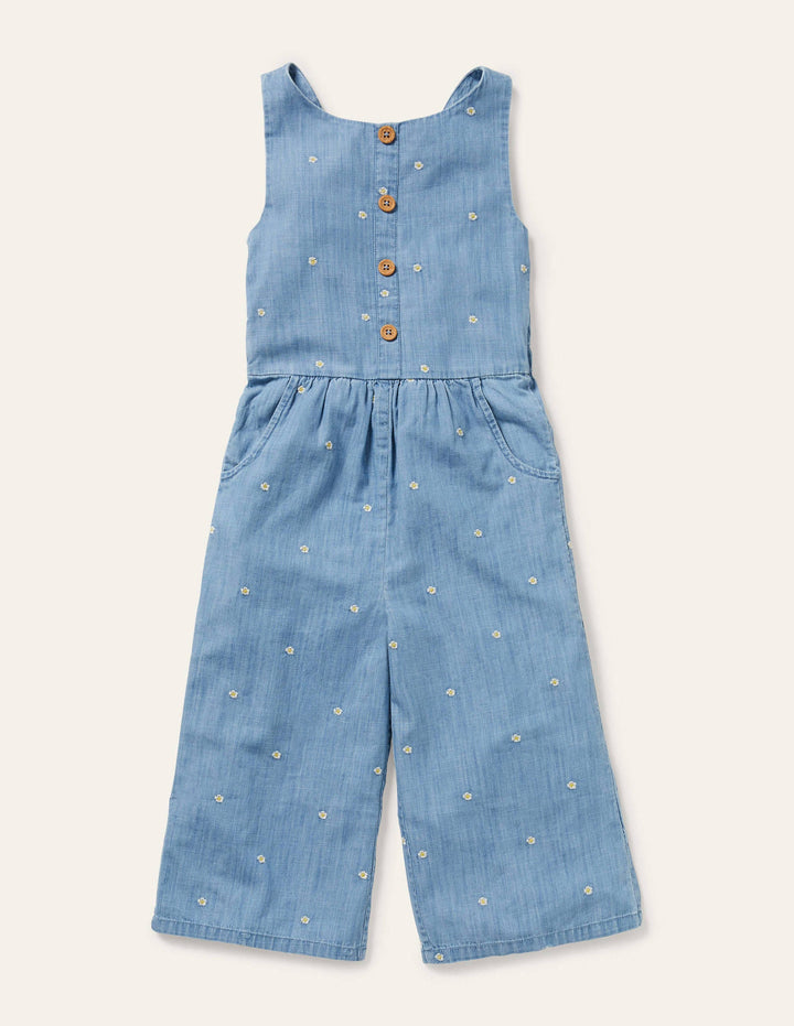 Embroidered Wide Leg Jumpsuit-Chambray Daisy Chain