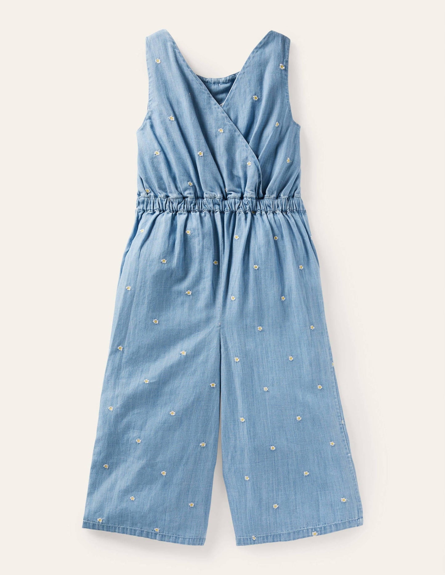 Combinaison bordée coupe large-Motif Daisy Chain chambray