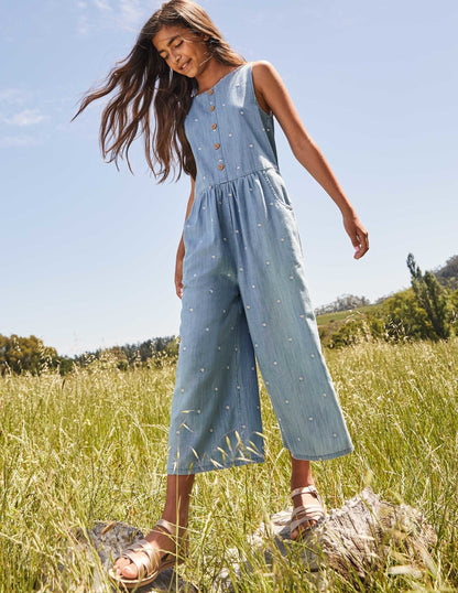 Combinaison bordée coupe large-Motif Daisy Chain chambray-1