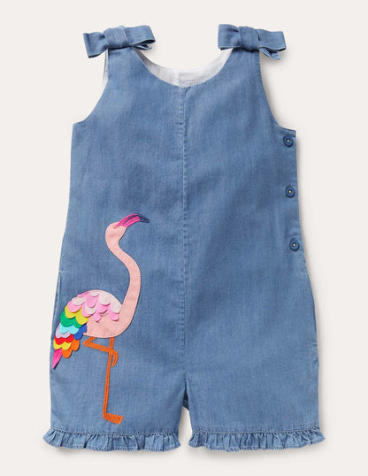 Einteiler mit Trägern zum Binden-Faux-Uni, Flamingo