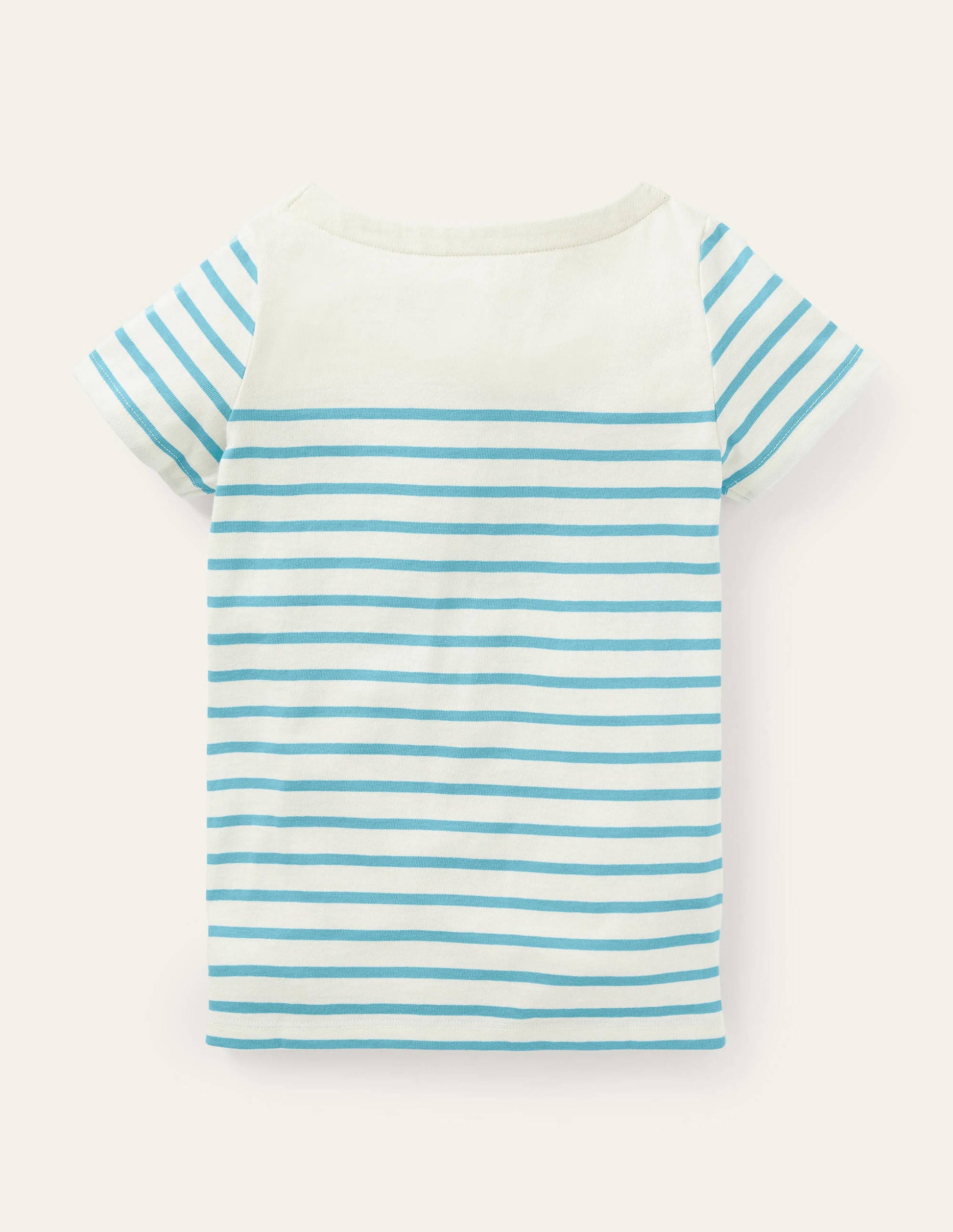 Kurzärmliges Bretonshirt-Naturweiß/Blau, Regenbogentasche-2