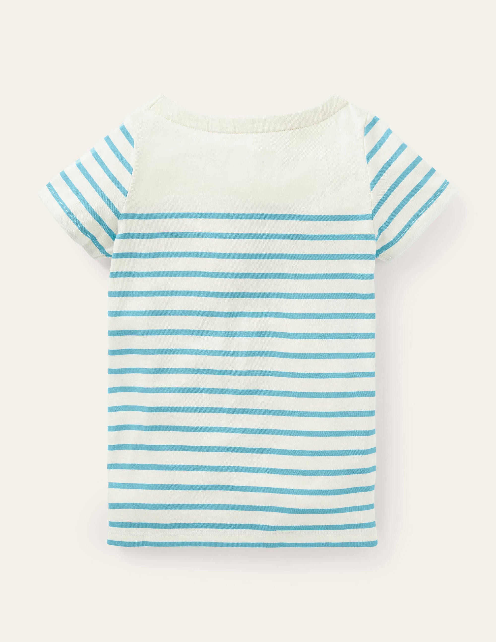 Kurzärmliges Bretonshirt-Naturweiß/Blau, Regenbogentasche - Image 2