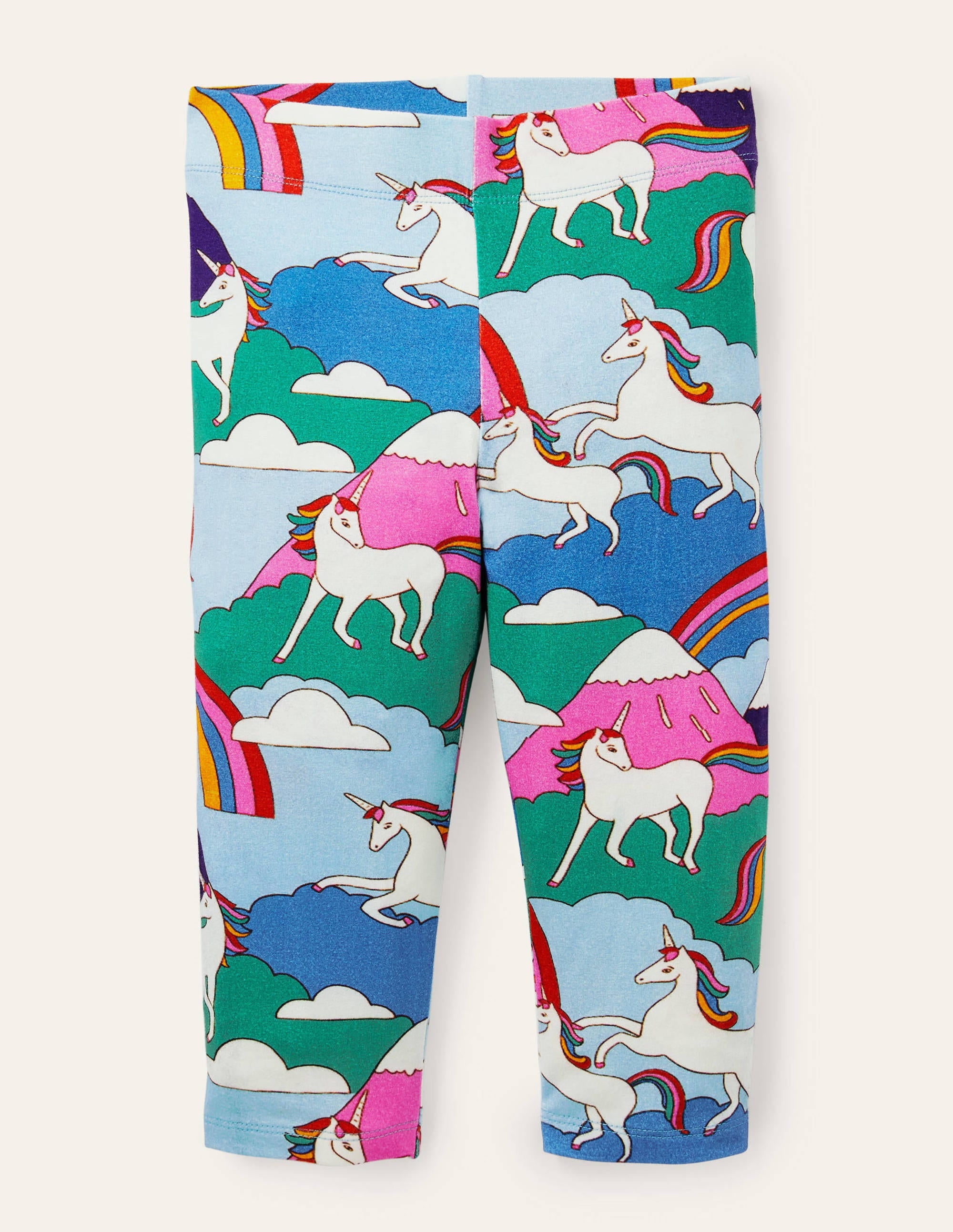 Fröhliche 7/8-Leggings-Bunt, Berge mit Einhörnern - Image 1