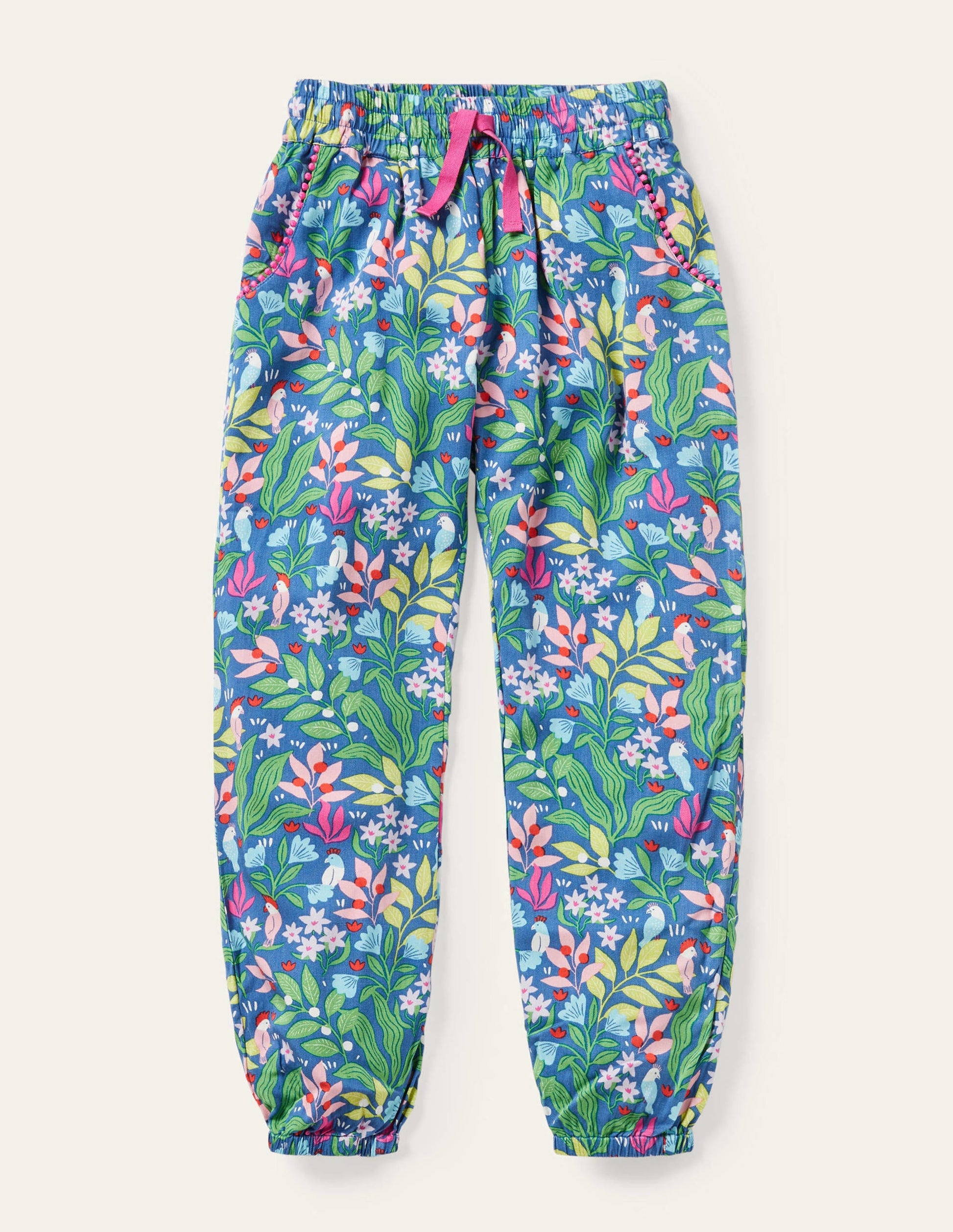 Lässige gemusterte Webhose-Venedig-Blau, Tropischer Garten-1