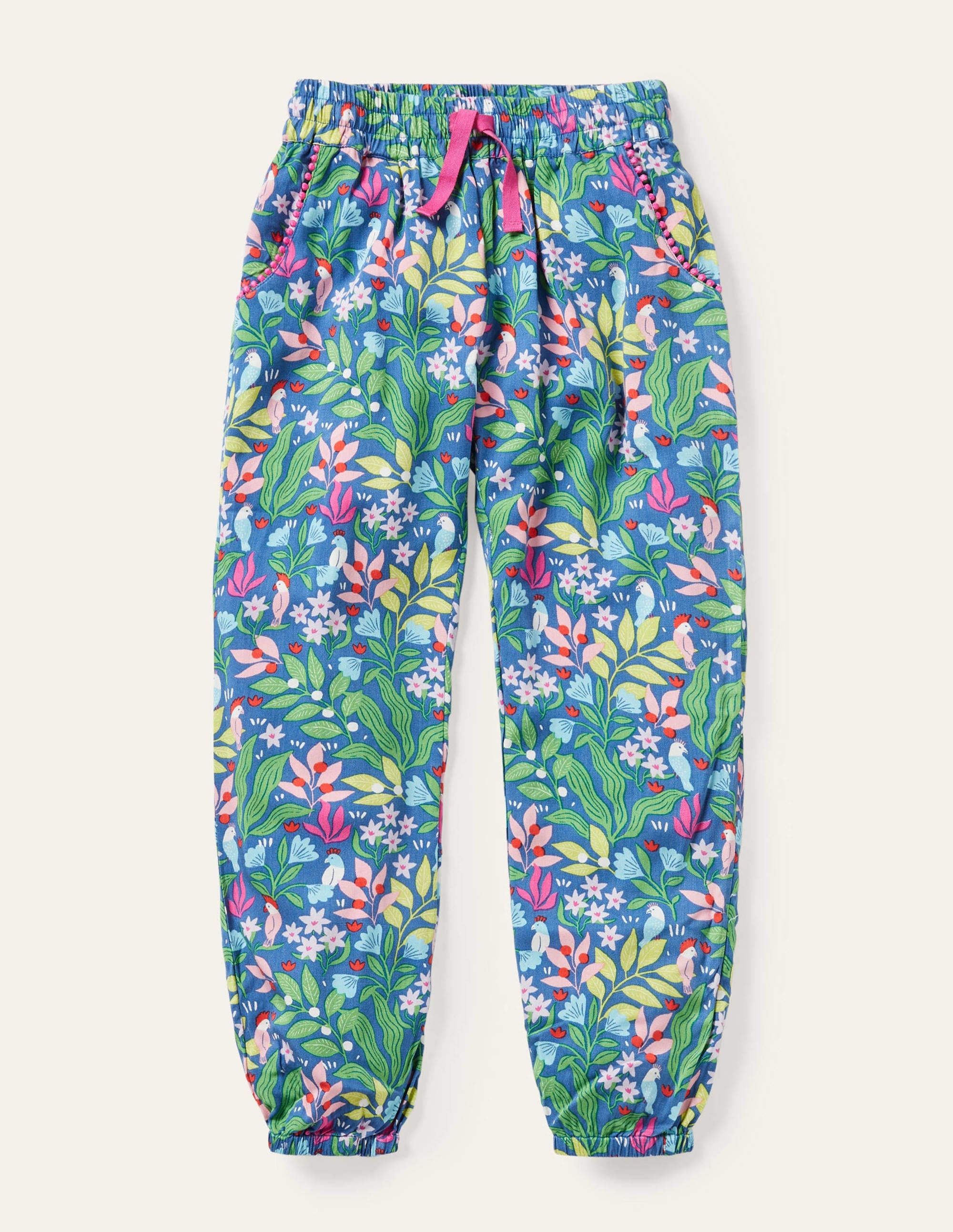 Lässige gemusterte Webhose-Venedig-Blau, Tropischer Garten - Image 1