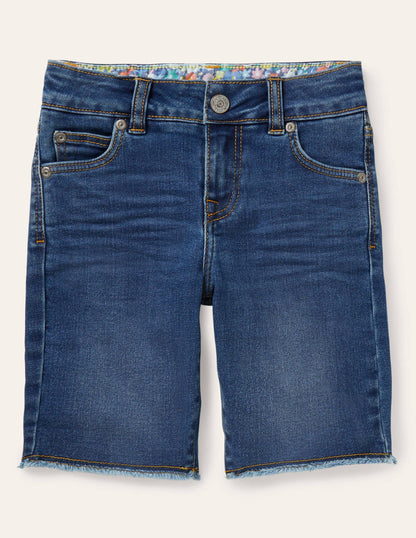 Lange Denim-Shorts-Mittleres Vintageblau
