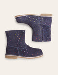 Cosy Short Leather Boots-College Navy Rainbow Spots