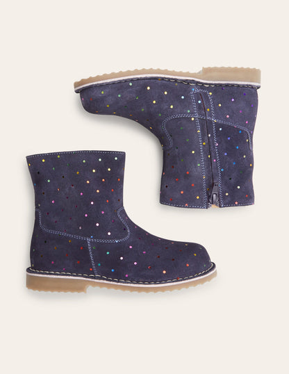 Bequeme niedrige Lederstiefel-Schuluniform-Navy, Regenbogentupfen